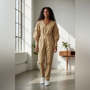 Simonett Ober Jumpsuit Beige Balloon Sleeve Size M (No Belt)